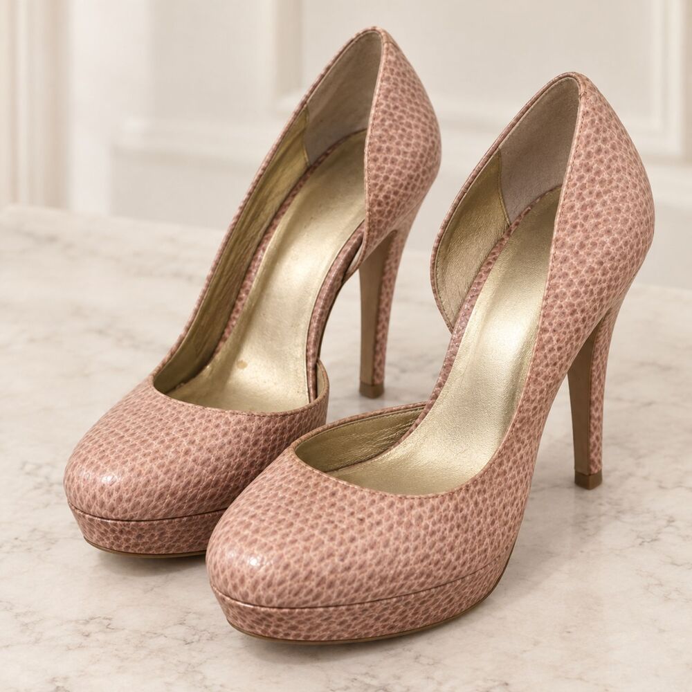 Guess Blush Pink Snakeskin Platform Heels | Size 5.5